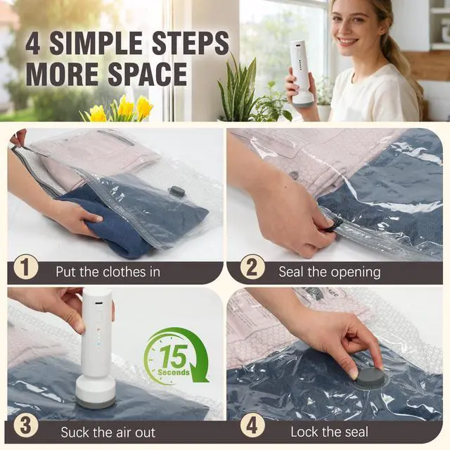 Alt view image 7 of 7 - Seal Bags for Clothing Travel -15 Pack Vacuum Storage Bags With Wireless Electric Pump, Space Saver Bags Set for Luggage, Clothes, Seasonal Storage- Vacuum Compression Bags Travel Essentials