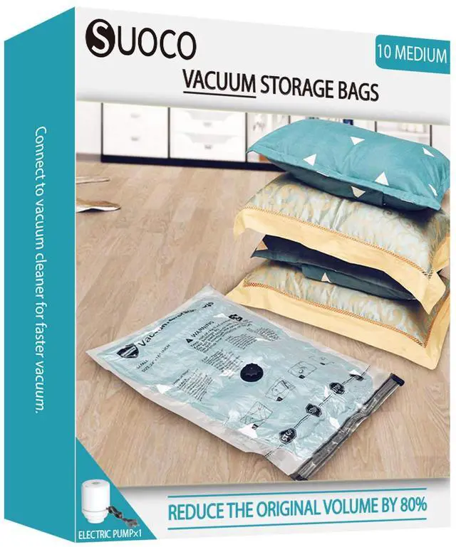 Main image of Vacuum Seal Bags for Clothing Travel and Home Storage, Travel Vacuum Bags with Electric Pump, Space Saver packing compression for Blankets Comforters Pillows Clothes, 10 Medium