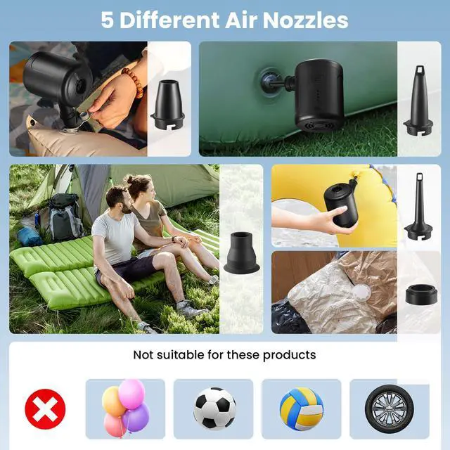 Alt view image 7 of 7 - Portable Air Pump for Inflatables, Rechargeable Air Mattress Pump, 400L/min Quick-Fill Inflate & Deflate, 6000mAh Battery Powered Pump for Air Beds, Pool Floats, Vacuum Storage Bags