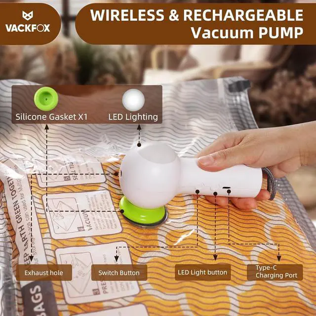 Alt view image 3 of 7 - 12 Pack Vacuum Bags for Travel with Rechargeable Air Pump & LED Light,Vacuum Travel Bags,Vacuum Storage Bags(4L+4M+4S),80% Space Saver Vacuum Seal Bags for Blankets,Comforters,Luggage