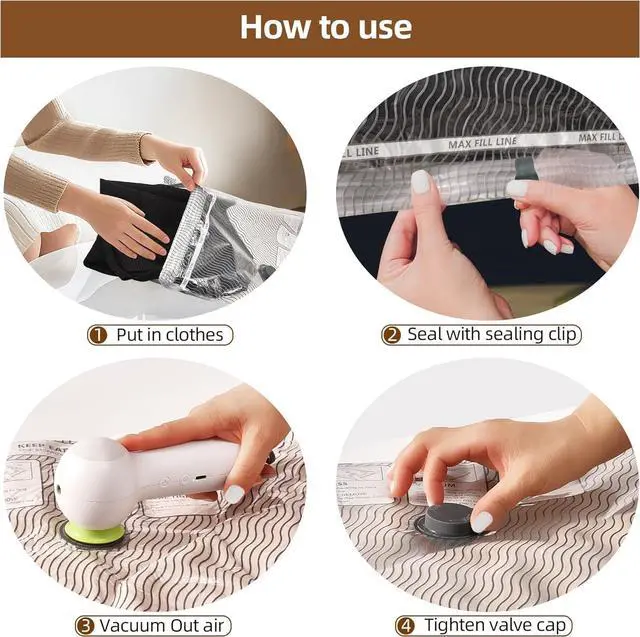Alt view image 5 of 7 - 12 Pack Vacuum Bags for Travel with Rechargeable Air Pump & LED Light,Vacuum Travel Bags,Vacuum Storage Bags(4L+4M+4S),80% Space Saver Vacuum Seal Bags for Blankets,Comforters,Luggage