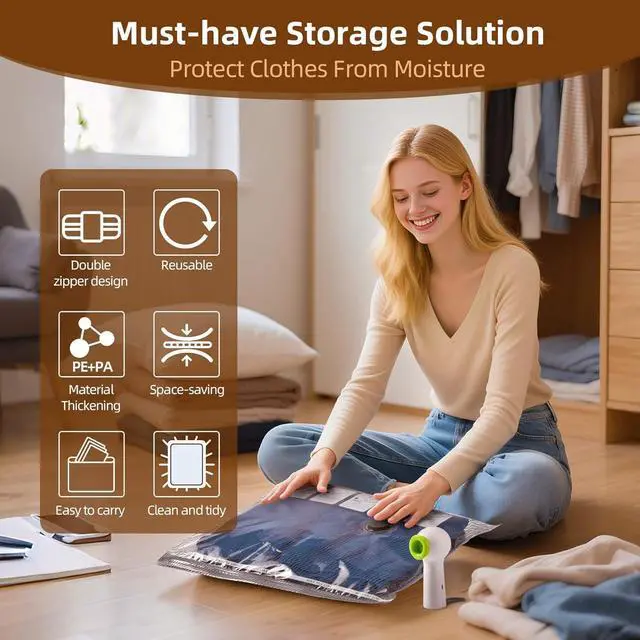 Alt view image 6 of 7 - 12 Pack Vacuum Bags for Travel with Rechargeable Air Pump & LED Light,Vacuum Travel Bags,Vacuum Storage Bags(4L+4M+4S),80% Space Saver Vacuum Seal Bags for Blankets,Comforters,Luggage