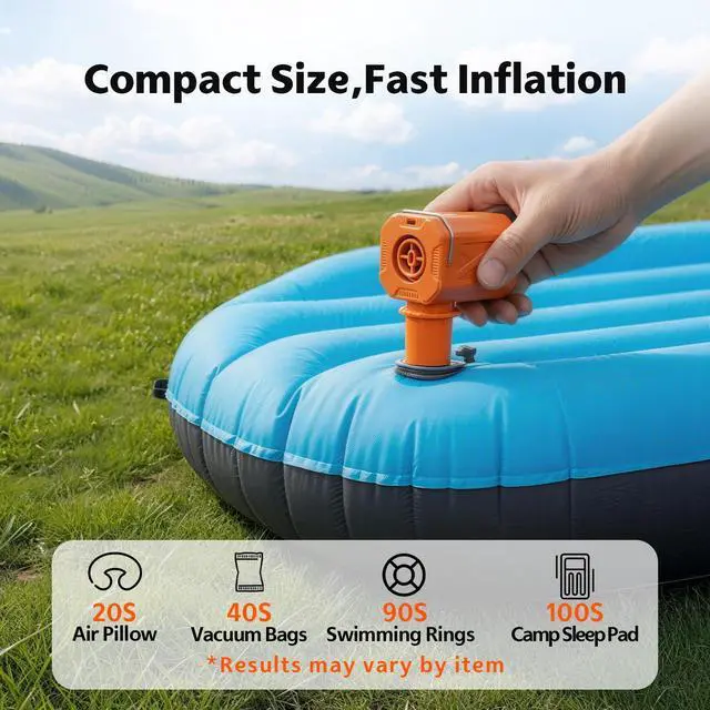 Alt view image 4 of 7 - Portable Air Pump for Inflatables, 1.56 oz Mini Rechargeable Air Mattress Pump with Camping Light, Inflator and Deflator for Pool Floats, Swim Rings, Sleeping Pads, Vacuum Storage Bags
