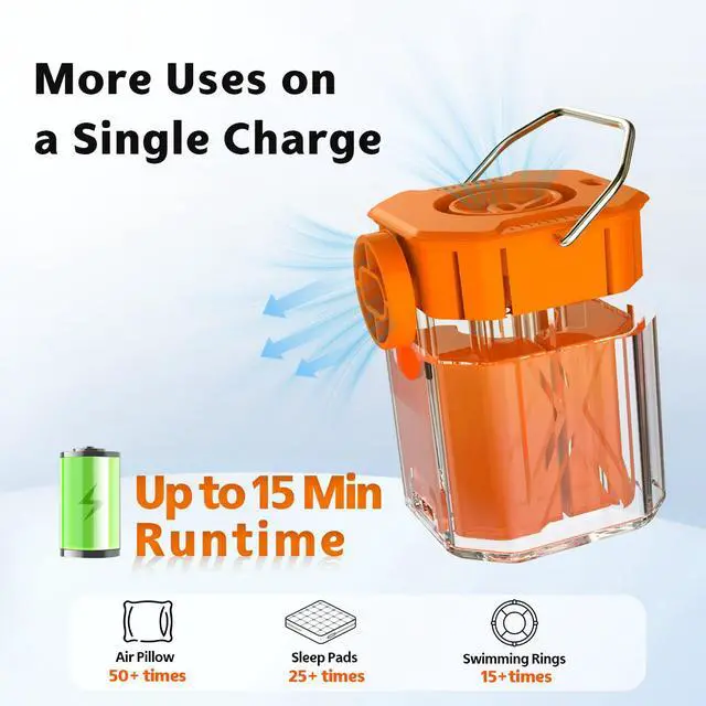 Alt view image 5 of 7 - Portable Air Pump for Inflatables, 1.56 oz Mini Rechargeable Air Mattress Pump with Camping Light, Inflator and Deflator for Pool Floats, Swim Rings, Sleeping Pads, Vacuum Storage Bags