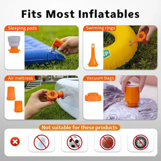 Alt view image 6 of 7 - Portable Air Pump for Inflatables, 1.56 oz Mini Rechargeable Air Mattress Pump with Camping Light, Inflator and Deflator for Pool Floats, Swim Rings, Sleeping Pads, Vacuum Storage Bags