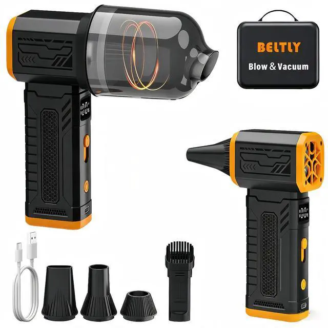 Main image of Compressed Air Duster, 130K RPM Powerful Cordless Mini Blower with Display, 10-Gear Adjustable Car Vacuum with Fast Charging, Rechargeable Handheld Vacuum for Home, Outdoor and Car (Black, 2-in-1)