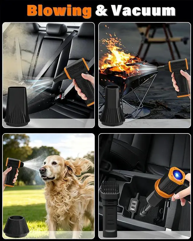 Alt view image 7 of 7 - Compressed Air Duster, 130K RPM Powerful Cordless Mini Blower with Display, 10-Gear Adjustable Car Vacuum with Fast Charging, Rechargeable Handheld Vacuum for Home, Outdoor and Car (Black, 2-in-1)