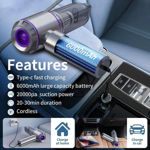 Alt view image 4 of 5 - Car Vacuum Cleaner High Power 20000Pa Cordless Handheld Mini Vacuum & Air Duster for Car & Desk, Home, Office & Camping, Ideal Gift for Men & Women, 6000mAh Battery