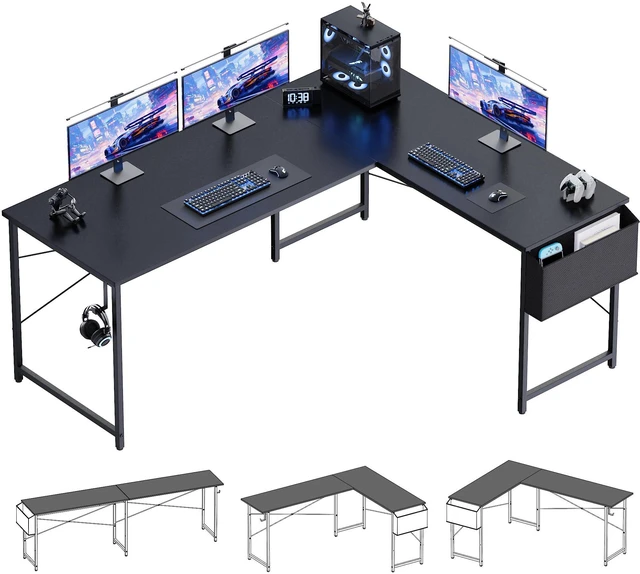 Alt view image 2 of 5 - 64.5 Inch Reversible L Shaped Gaming Desk Large Corner Computer Desk with Storage Bag Home Office Table for Writing Study Black