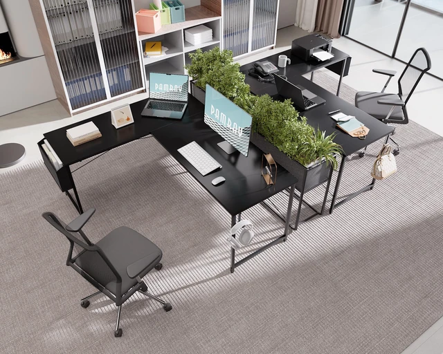 Alt view image 3 of 5 - 64.5 Inch Reversible L Shaped Gaming Desk Large Corner Computer Desk with Storage Bag Home Office Table for Writing Study Black