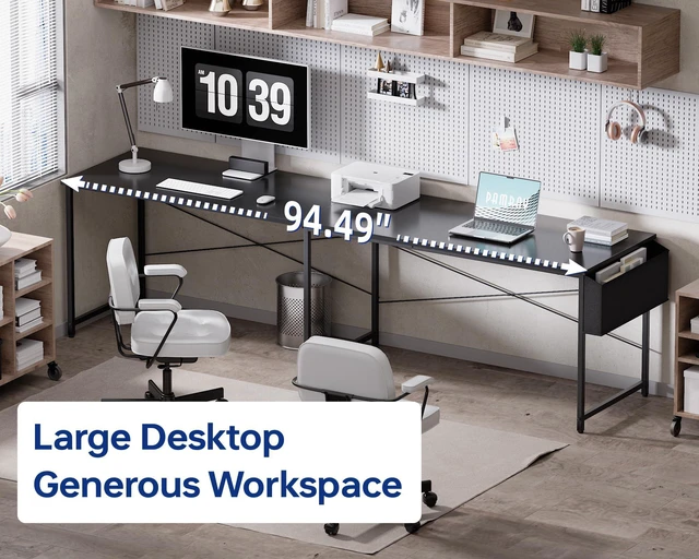 Alt view image 4 of 5 - 64.5 Inch Reversible L Shaped Gaming Desk Large Corner Computer Desk with Storage Bag Home Office Table for Writing Study Black
