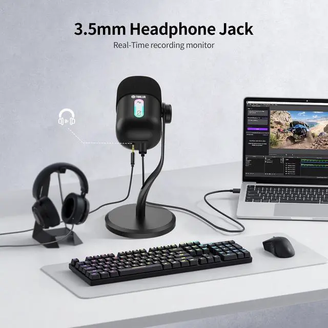 Alt view image 5 of 7 - CM60 - USB Condenser Microphone for Recording, Streaming, Podcasting, Meetings on Teams, Zoom, OBS, Twitch, YouTube, Noise Reduction & Mute, Works with Laptop/PC/Tablet/Cellphone, Black