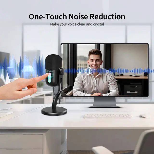 Alt view image 3 of 7 - CM60 - USB Condenser Microphone for Recording, Streaming, Podcasting, Meetings on Teams, Zoom, OBS, Twitch, YouTube, Noise Reduction & Mute, Works with Laptop/PC/Tablet/Cellphone, Black