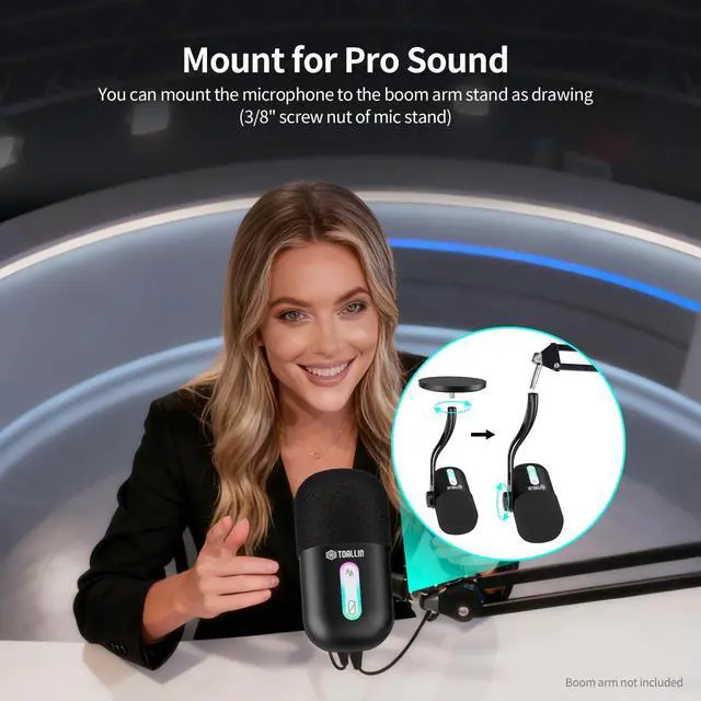 Alt view image 7 of 7 - CM60 - USB Condenser Microphone for Recording, Streaming, Podcasting, Meetings on Teams, Zoom, OBS, Twitch, YouTube, Noise Reduction & Mute, Works with Laptop/PC/Tablet/Cellphone, Black