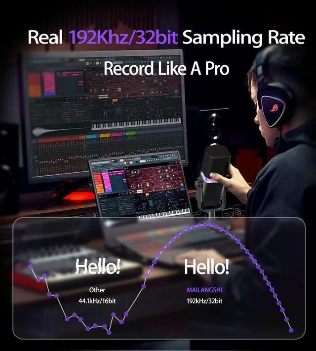 Alt view image 2 of 7 - 192KHz/32bit Dynamic Podcast Microphone for PC, USB & XLR Mic with RGB Lighting, Desktop Stand, Mute Button, All-Metal Body, Gain & Volume Control, Gaming Microphone for Livestreaming