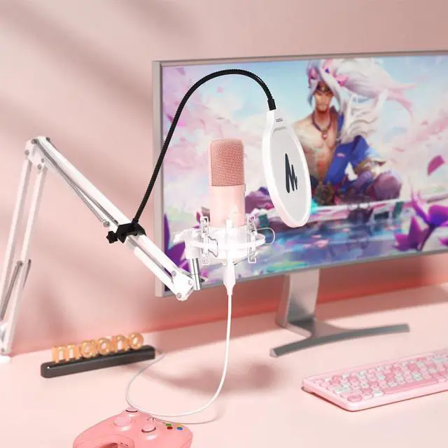Alt view image 6 of 6 - USB Microphone, 192kHz/24bit Plug & Play PC Computer Podcast Condenser Cardioid Metal Mic Kit with Professional Sound Chipset for Recording, Gaming, Singing, YouTube, AU-A04 Pink