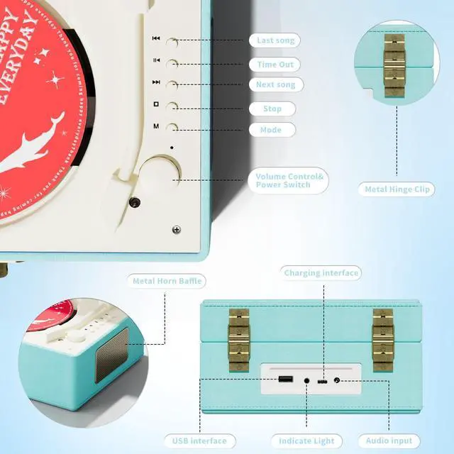 Alt view image 7 of 7 - Blue Time Music Box CD Player with Speaker for Home Decoration