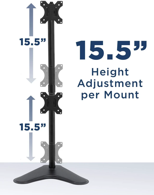 Alt view image 7 of 7 - Mount-It! Vertical Dual Monitor Stand, Freestanding Stacked Monitor Mount for 2 Screens 1732", Height Adjustable, Tilt Swivel Rotate, Portrait or Landscape, Holds 17.6 lbs per Arm