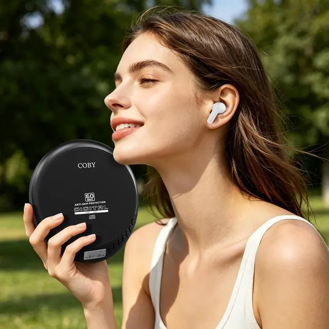 Alt view image 5 of 7 - Portable Bluetooth CD Player with FM Radio & Headphones, Rechargeable Anti-Skip Discman with MP3 Playback, AUX Input, Super Bass, Compact Retro Music Player for Home, Car, and Travel Black