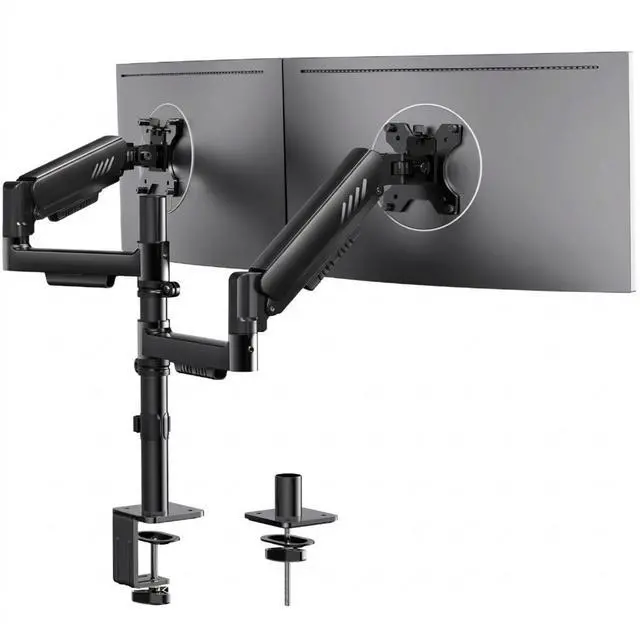 Main image of Vertical Dual Monitor Stand, Stacked Monitor Mount for 13-33 Screens, Up to 19.8 lbs per Arm, Enhanced Stability with Integrated C-Clamp, Upgraded Cable Management, VESA 75x75/100x100mm, Black