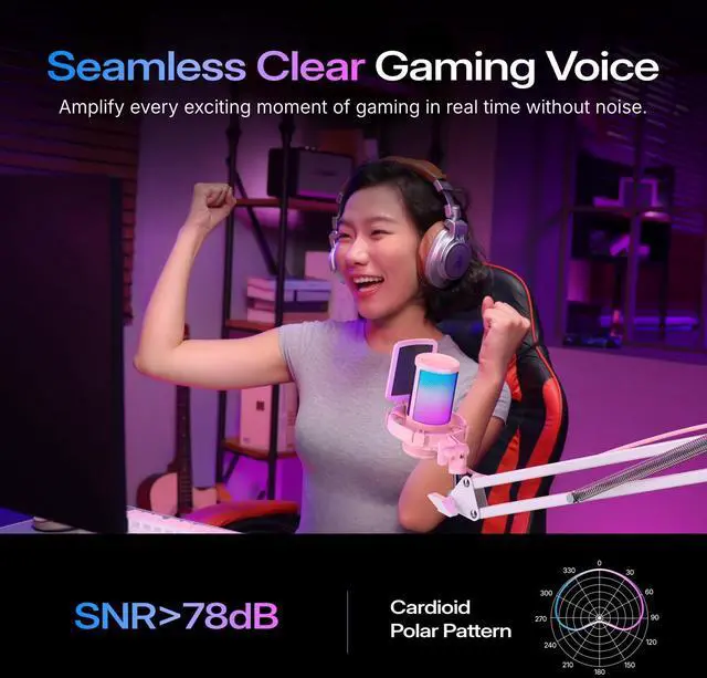 Alt view image 3 of 7 - Gaming USB Microphone with Noise Cancellation, Streaming mic for PC Computer MAC PS4 PS5, All-in-One Kit with Mute, Monitor for Recording, Podcast, Twitch, YouTube, Discord, DGM20S Pink