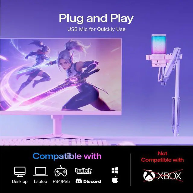Alt view image 7 of 7 - Gaming USB Microphone with Noise Cancellation, Streaming mic for PC Computer MAC PS4 PS5, All-in-One Kit with Mute, Monitor for Recording, Podcast, Twitch, YouTube, Discord, DGM20S Pink