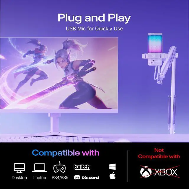 Alt view image 7 of 7 - USB Gaming Microphone with Noise Cancellation, Computer PC Mic with Boom Arm, RGB Light, Mute, Gain, Monitoring Streaming Mic for Podcast, YouTube, Twitch, Discord, PS5/4, GamerWave DGM20S