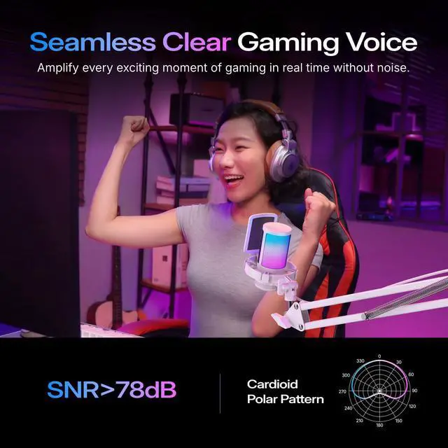 Alt view image 4 of 7 - USB Gaming Microphone with Noise Cancellation, Computer PC Mic with Boom Arm, RGB Light, Mute, Gain, Monitoring Streaming Mic for Podcast, YouTube, Twitch, Discord, PS5/4, GamerWave DGM20S