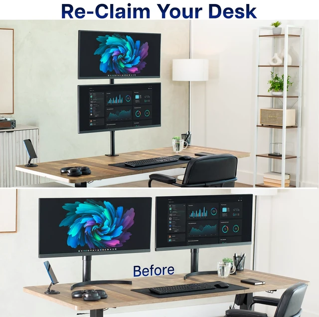 Alt view image 7 of 7 - Dual Vertically Stacked Monitor Desk Mount, Extra Tall Adjustable Stand for 2 Ultrawides up to 34 inches, 22 lbs Capacity, Black, STAND-V002T