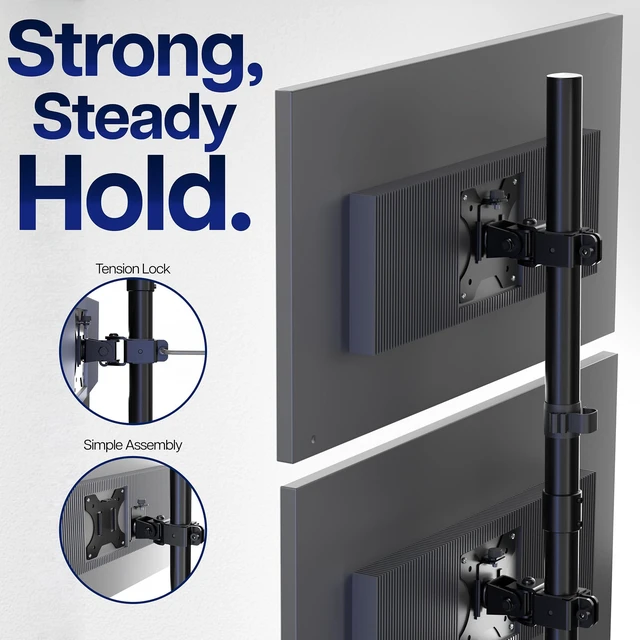 Alt view image 3 of 7 - Dual Vertically Stacked Monitor Desk Mount, Extra Tall Adjustable Stand for 2 Ultrawides up to 34 inches, 22 lbs Capacity, Black, STAND-V002T