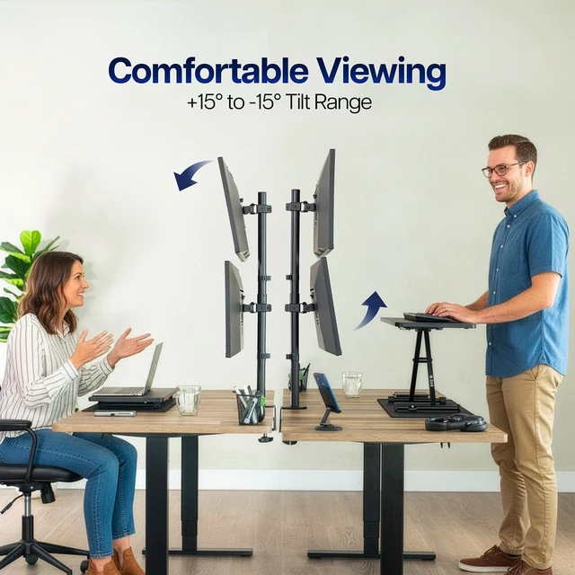 Alt view image 4 of 7 - Dual Vertically Stacked Monitor Desk Mount, Extra Tall Adjustable Stand for 2 Ultrawides up to 34 inches, 22 lbs Capacity, Black, STAND-V002T