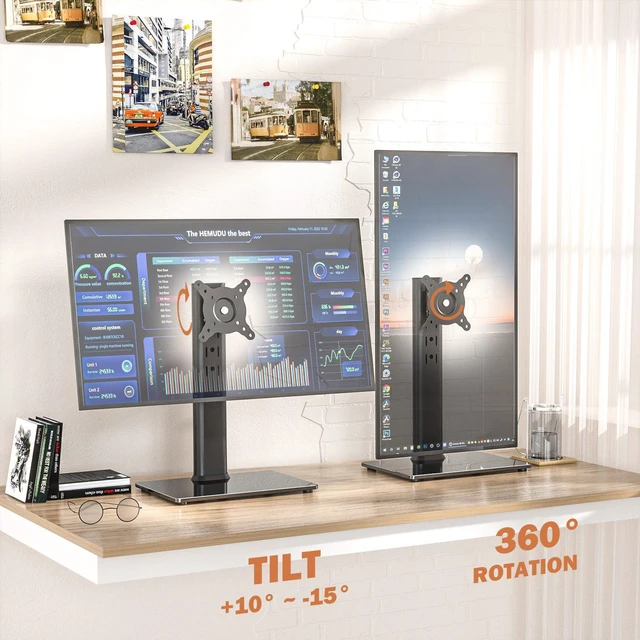 Alt view image 5 of 7 - Hemudu 2 Pack Single LCD Computer Monitor Free-Standing Desk Stand Riser for 13 inch to 32 inch Screen with Swivel, Height Adjustable, Rotation, Holds One (1) Screen up to 77Lbs(HT05B-201)