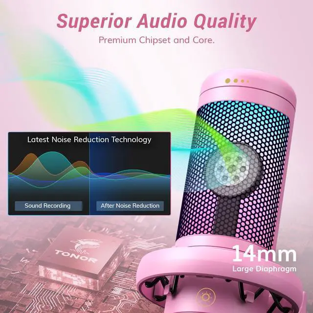 Alt view image 2 of 7 - Gaming Microphone Arm Set, RGB Condenser Mic with Boom Arm, Quick Mute, Adjustable RGB Brightness, Pop Filter, Shock Mount, Gain Control for Streaming, Discord Twitch YouTube,TC310+ Pink