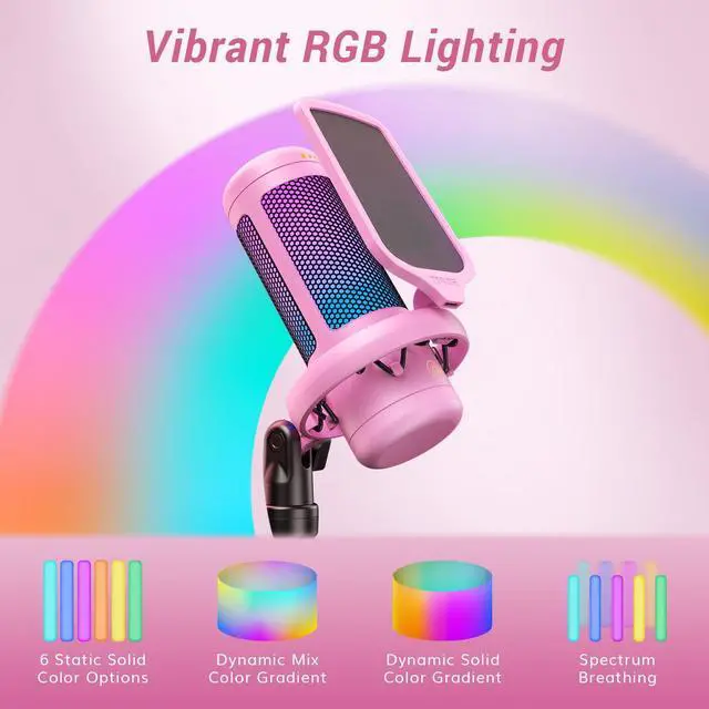 Alt view image 3 of 7 - Gaming Microphone Arm Set, RGB Condenser Mic with Boom Arm, Quick Mute, Adjustable RGB Brightness, Pop Filter, Shock Mount, Gain Control for Streaming, Discord Twitch YouTube,TC310+ Pink