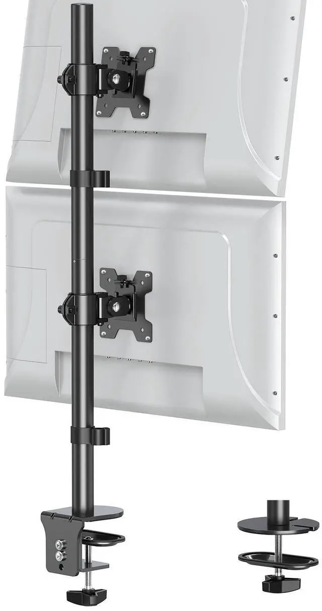 Main image of Vertical Dual Monitor Stand, Stacked Monitor Mount for 2 Screen Max 32 inches, Computer Monitor Arm Holds up to 17.6 lbs Each, Height Adjustable, Swivel, Tilt Monitor Desk Mount, VESA 75/100
