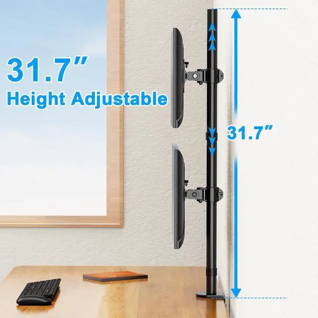 Alt view image 4 of 7 - Vertical Dual Monitor Stand, Stacked Monitor Mount for 2 Screen Max 32 inches, Computer Monitor Arm Holds up to 17.6 lbs Each, Height Adjustable, Swivel, Tilt Monitor Desk Mount, VESA 75/100