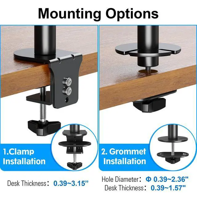 Alt view image 5 of 7 - Vertical Dual Monitor Stand, Stacked Monitor Mount for 2 Screen Max 32 inches, Computer Monitor Arm Holds up to 17.6 lbs Each, Height Adjustable, Swivel, Tilt Monitor Desk Mount, VESA 75/100
