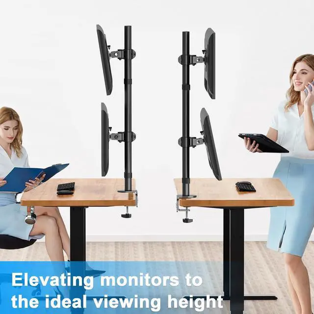 Alt view image 7 of 7 - Vertical Dual Monitor Stand, Stacked Monitor Mount for 2 Screen Max 32 inches, Computer Monitor Arm Holds up to 17.6 lbs Each, Height Adjustable, Swivel, Tilt Monitor Desk Mount, VESA 75/100