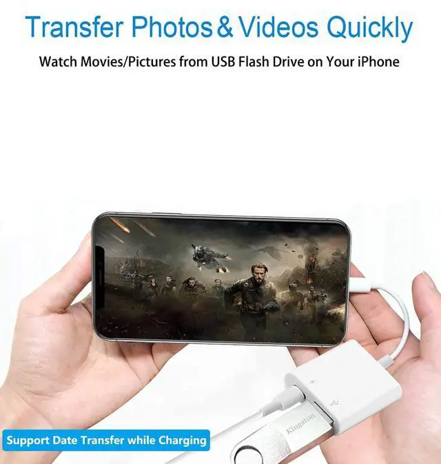 Alt view image 2 of 7 - Lightning to USB Camera Adapter with Charging Port, Apple MFi Certified OTG Dongle for iPhone 14 13 12 11 X XS XR 8, iPad to USB Flash Drive, Card Reader, Keyboard, Mouse, Piano