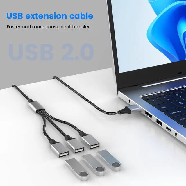 Alt view image 6 of 7 - Fidioto USB Extension Cable, 4Ft Long USB Cable, USB Y Splitter 1 Male to 3 Female USBA Adapter Compatible with Webcam, Camera, Phone, hub, Mouse, Keyboard, Printer, Hard Drive, Headset, Xbox