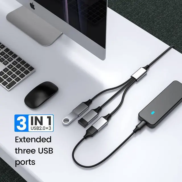 Alt view image 5 of 7 - Fidioto USB Extension Cable, 4Ft Long USB Cable, USB Y Splitter 1 Male to 3 Female USBA Adapter Compatible with Webcam, Camera, Phone, hub, Mouse, Keyboard, Printer, Hard Drive, Headset, Xbox
