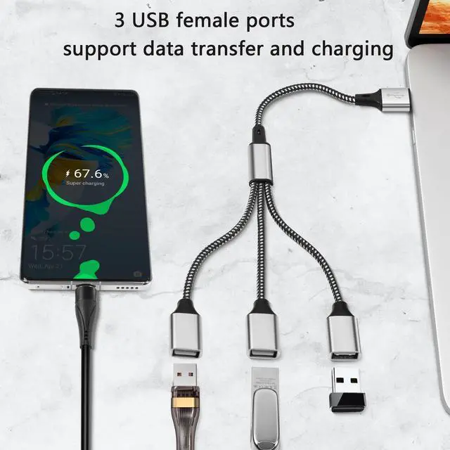 Alt view image 3 of 7 - USB Splitter Y Cable, USB A Male to 3 Female Extension Cord,USB Splitter 3 Port for Printer/USB Keyboard/Flash Drive/Laptop/LED(USB 1 to 3)