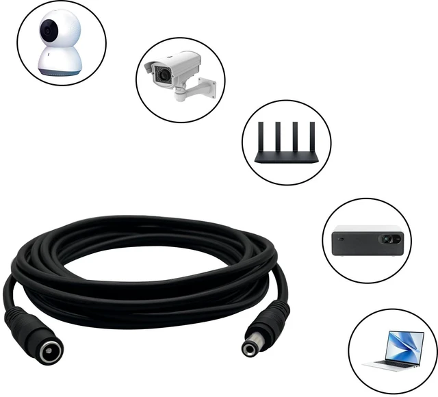 Alt view image 4 of 4 - 9.8ft 5.5×2.1mm DC Cable Black Male to Female DC Extension Cable | 12V DC Connectors for Security Cameras, Routers, and LED Strips