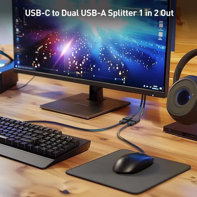 Alt view image 2 of 7 - Cable Matters USB-C Male to Dual USBA Female Splitter 1 in 2 Out, 1ft