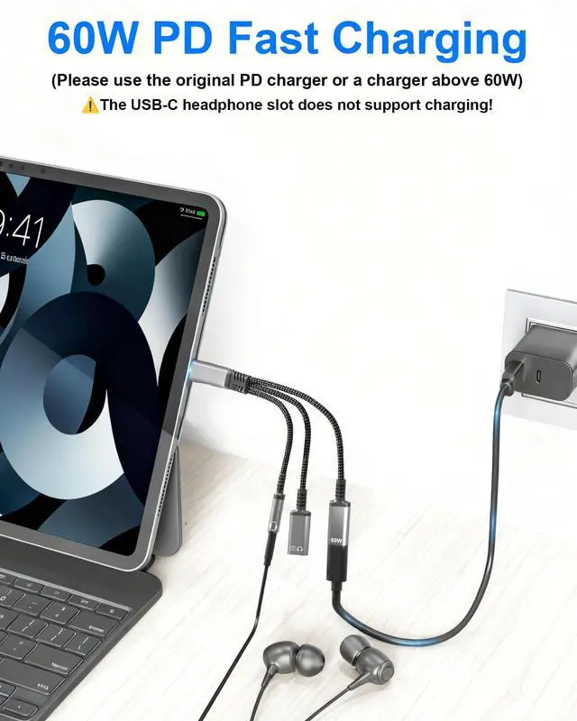 Alt view image 4 of 7 - USB-C Splitter 1 in 3 Out USB C Headphone and Charging Adapter with Data - USB-C to 3.5mm Headphone Jack + Dual Type C for Audio & Charger Adapter, Support PD 60W Fast Charging, Call and Data Transfer