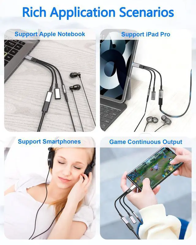 Alt view image 7 of 7 - USB-C Splitter 1 in 3 Out USB C Headphone and Charging Adapter with Data - USB-C to 3.5mm Headphone Jack + Dual Type C for Audio & Charger Adapter, Support PD 60W Fast Charging, Call and Data Transfer