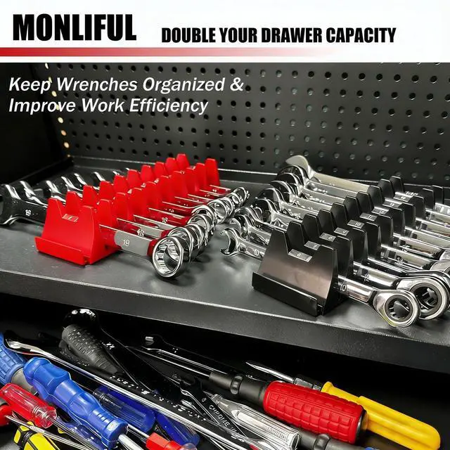 Alt view image 2 of 7 - 60 pcs Magnetic Modular Wrench Organizer Wrench Holder - Wrenchs Tool Organizers for Tool Drawer Storage, Wrenchs Rack with Metric SAE Labels, Tool Storage Set Holder Festival for Mechanics