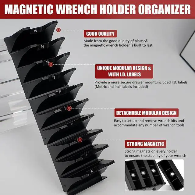 Alt view image 7 of 7 - 60 pcs Magnetic Modular Wrench Organizer Wrench Holder - Wrenchs Tool Organizers for Tool Drawer Storage, Wrenchs Rack with Metric SAE Labels, Tool Storage Set Holder Festival for Mechanics