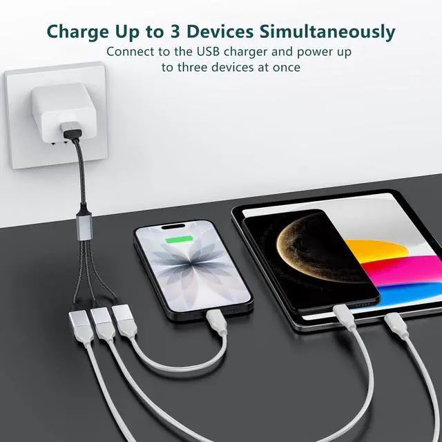 Alt view image 3 of 6 - (2-Packs) USB Splitter Cable 1 to 3, USB 3 Way Splitter Hub Adapter 1 Male to 3 Female USB 2.0 Extension Cord for Charging & Data Transfer, Compatible with Laptop, PC, Tesla Model 3