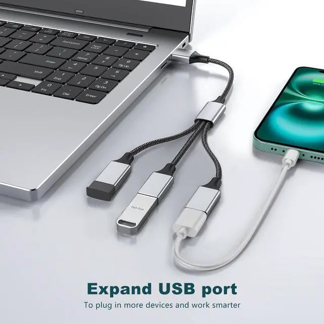 Alt view image 2 of 6 - (2-Packs) USB Splitter Cable 1 to 3, USB 3 Way Splitter Hub Adapter 1 Male to 3 Female USB 2.0 Extension Cord for Charging & Data Transfer, Compatible with Laptop, PC, Tesla Model 3